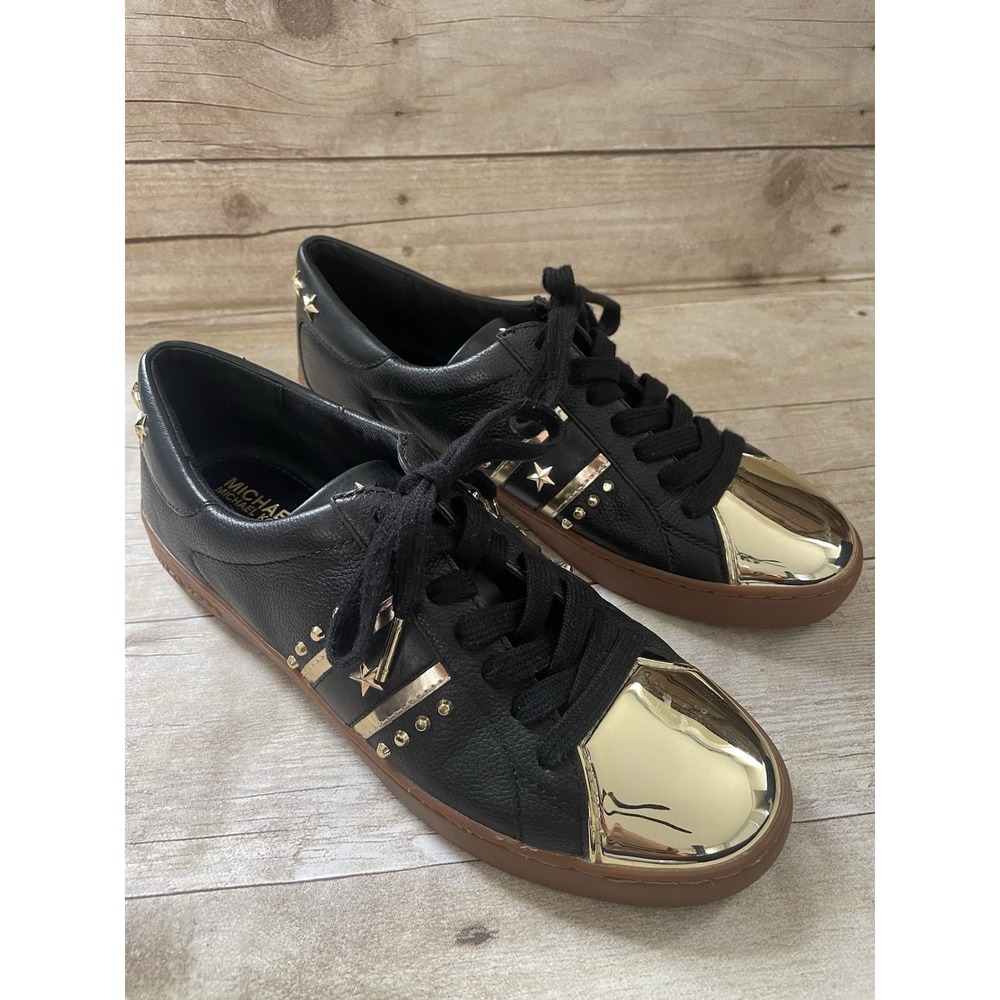 Michael Kors Frankie Stripe Black Gold‎ Leather Shoes Women Size 7